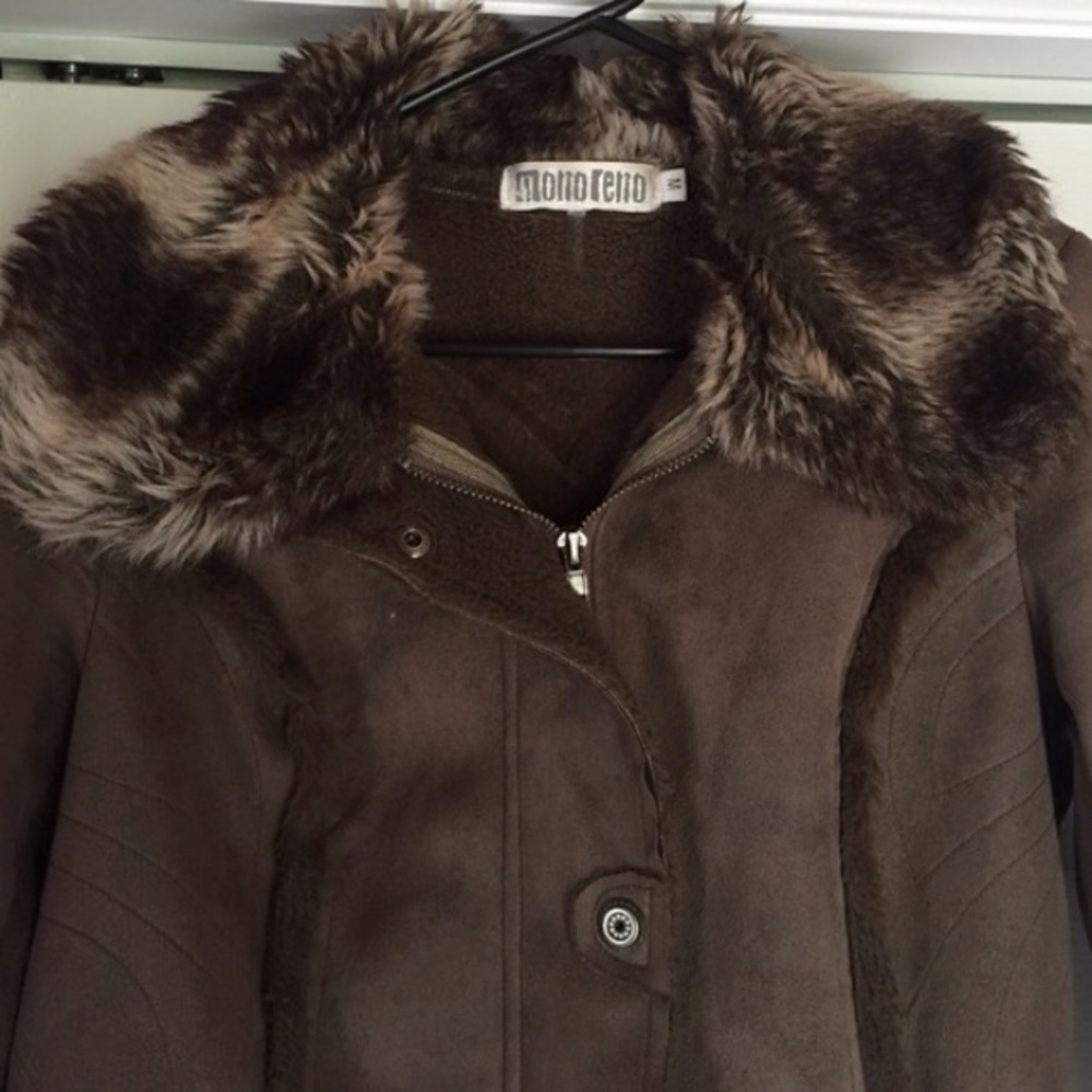 Suede and fur winter coat